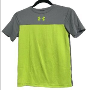 UNDER ARMOUR Loose Heat Gear Athletic Tshirt Lime Green Gray Youth Small